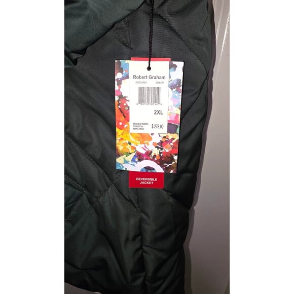NWT Robert Graham Men's Reversible Quilted Jacket Green/Brown Full-Zip Closure S - Picture 7 of 11